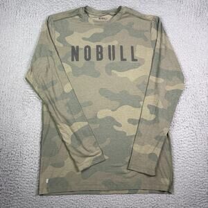 Nobull Shirt Mens M Green Camouflage Outdoors Gym Workout Stretch Spellout Logo